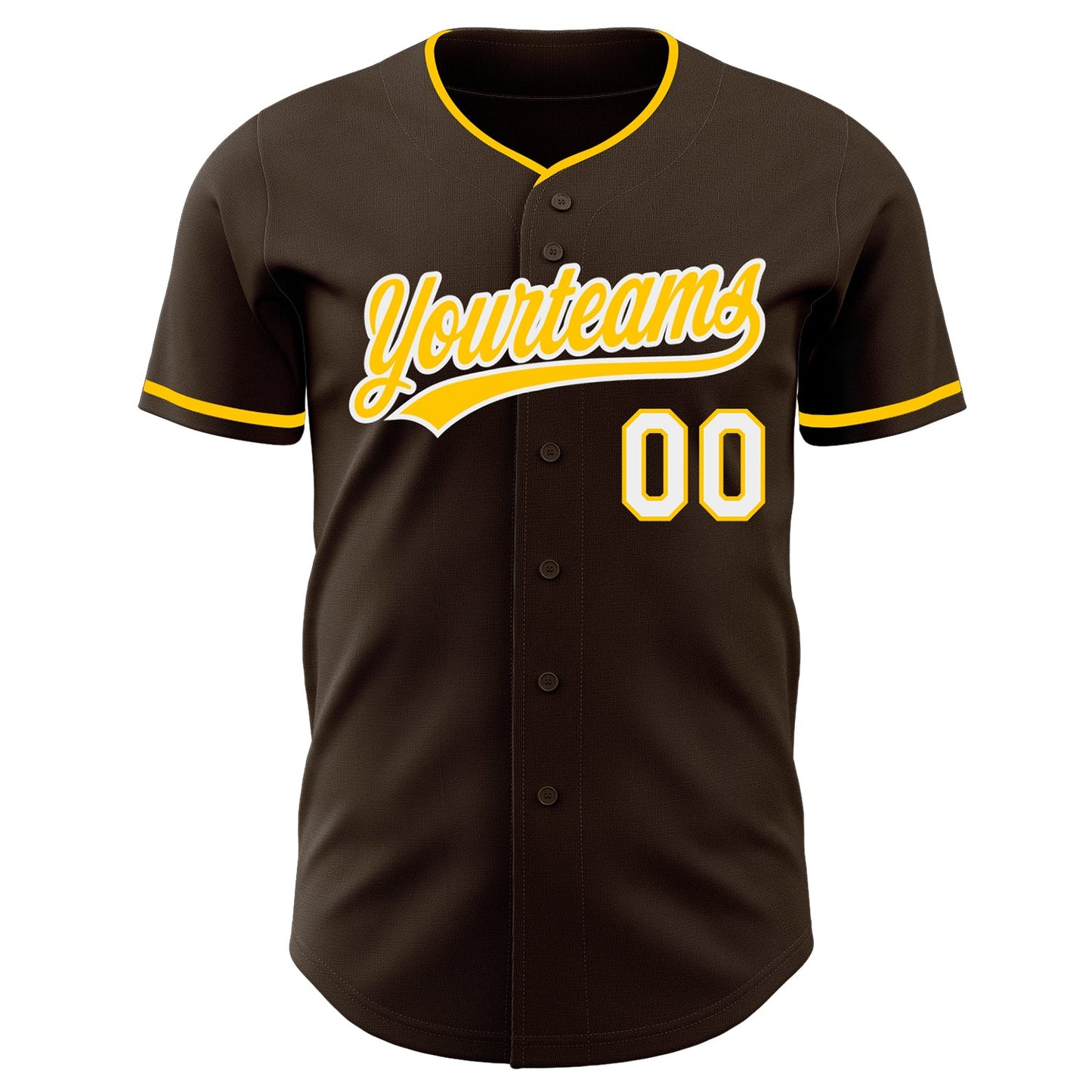 Custom Brown Yellow-White Authentic Baseball Jersey view 2