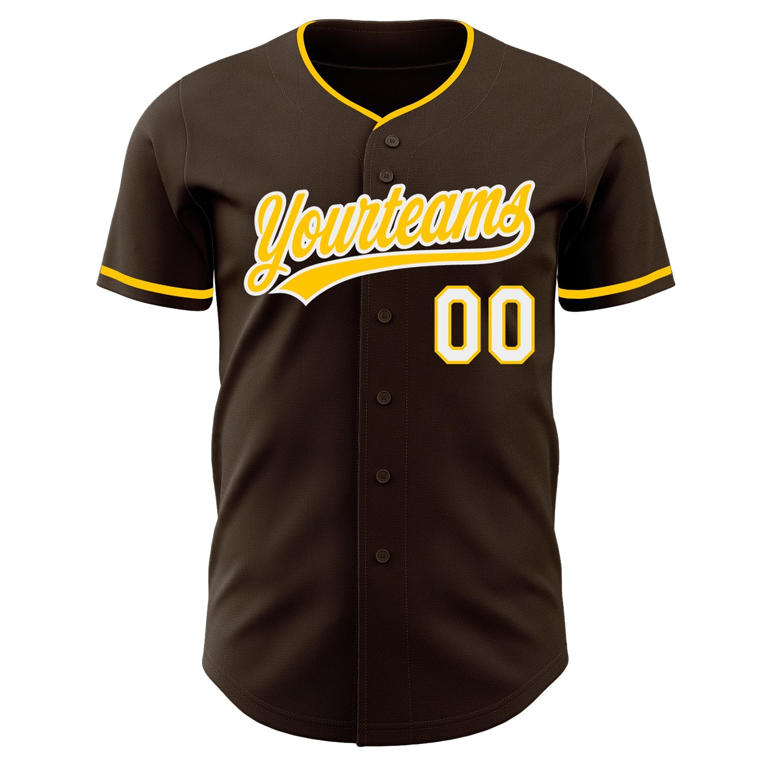 Custom Brown Yellow-White Authentic Baseball Jersey view 2