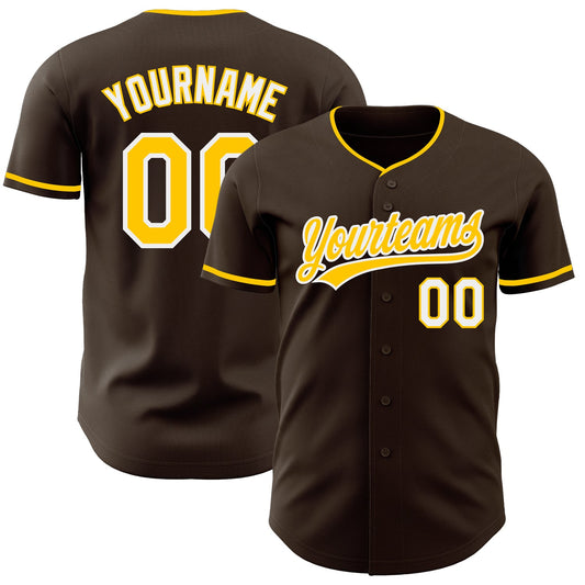 Custom Brown Yellow-White Authentic Baseball Jersey - Main View