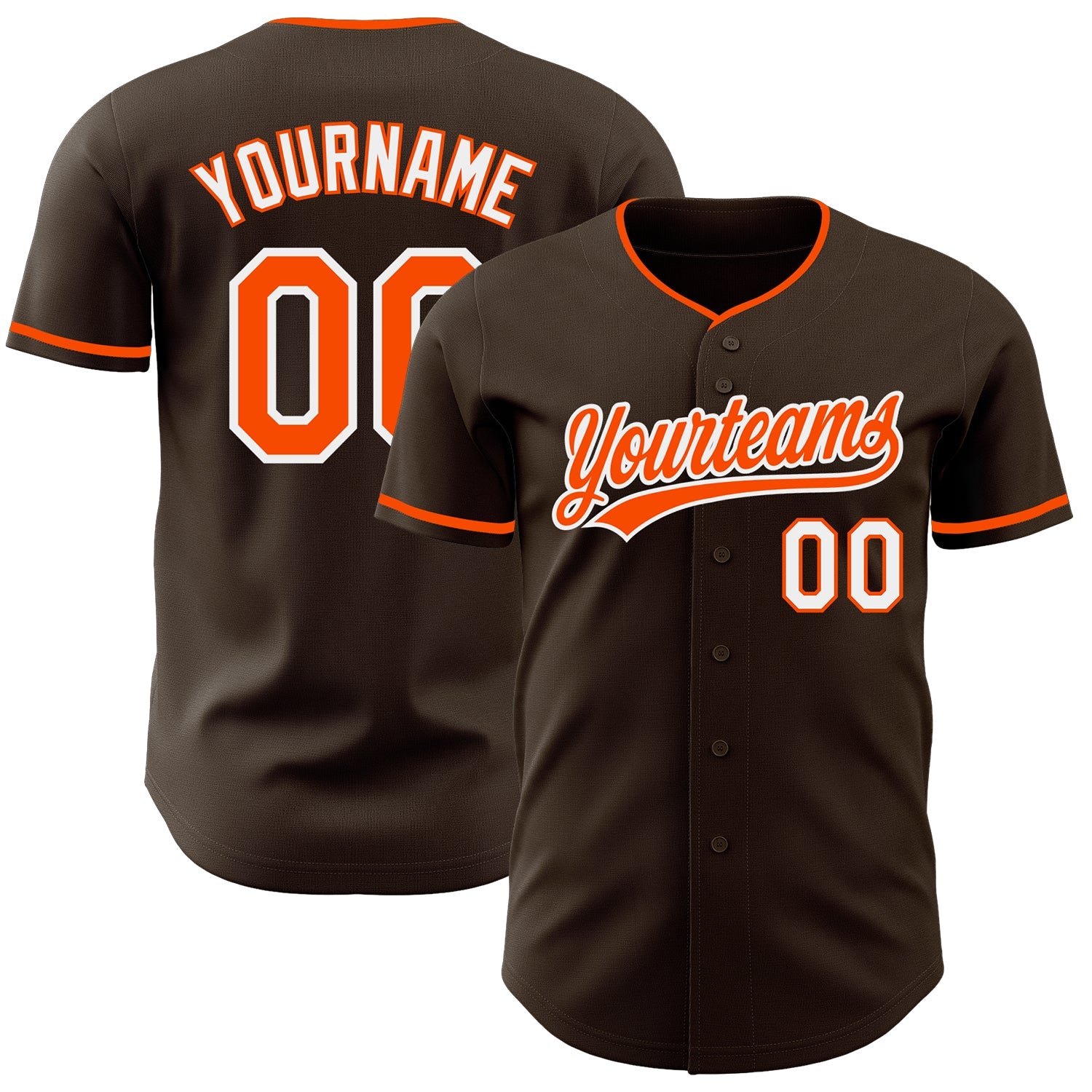 Custom Brown Orange-White Authentic Baseball Jersey - Main View