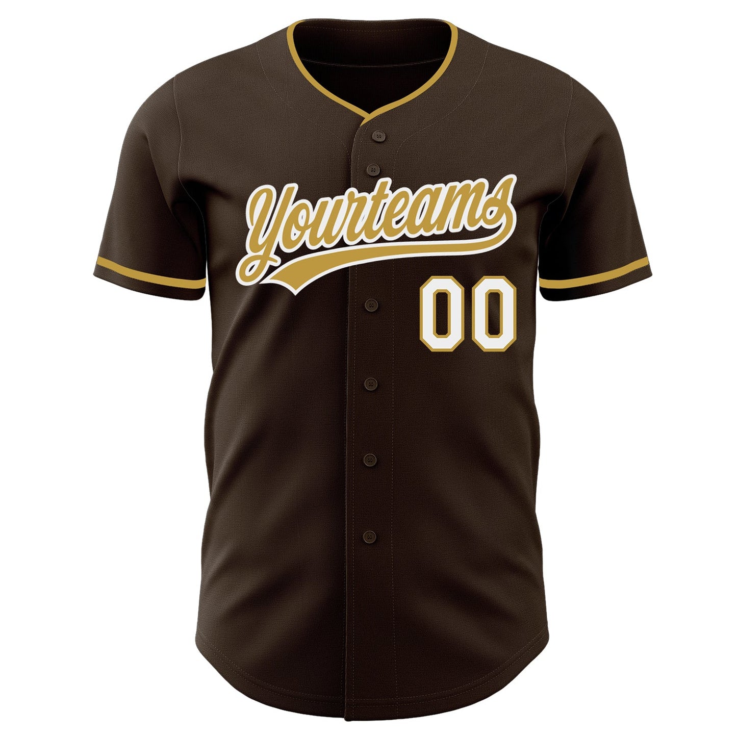 Custom Brown Old Gold-White Authentic Baseball Jersey view 2