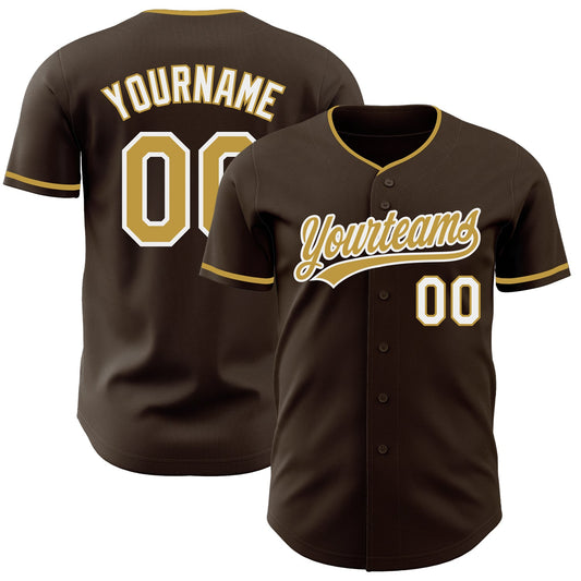 Custom Brown Old Gold-White Authentic Baseball Jersey - Main View
