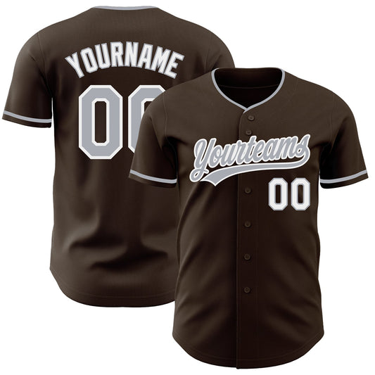 Custom Brown Gray-White Authentic Baseball Jersey - Main View