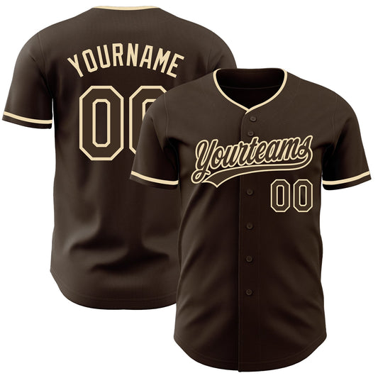 Custom Brown-Cream Authentic Baseball Jersey - Main View