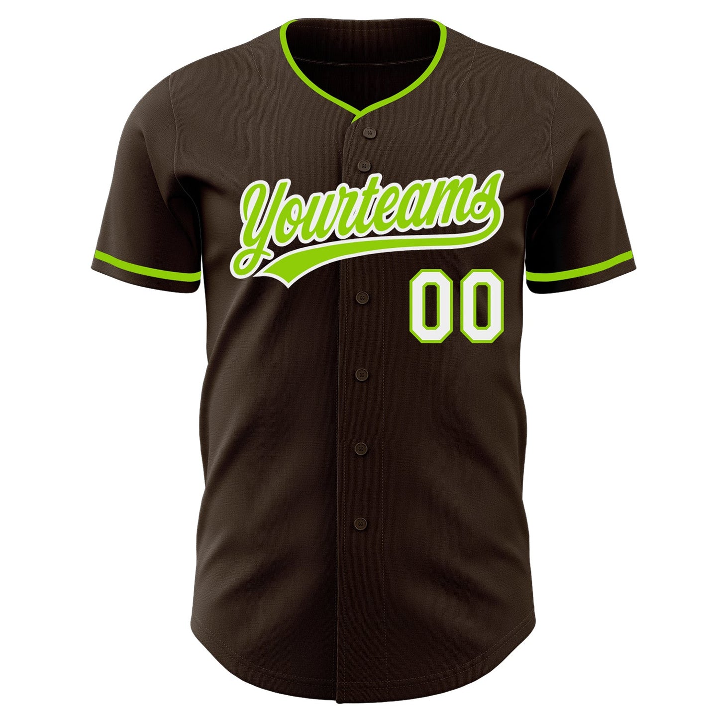 Custom Brown Neon Green-White Authentic Baseball Jersey view 2