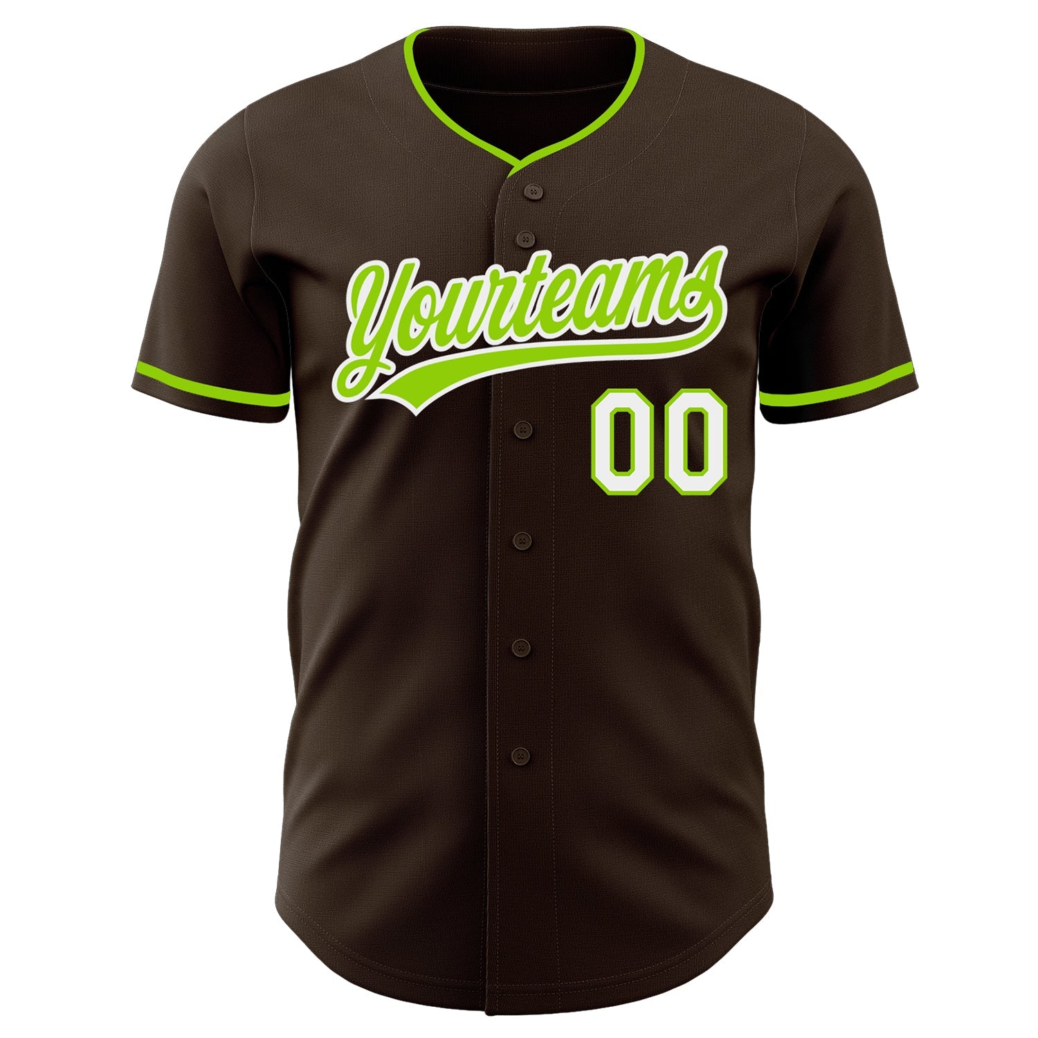 Custom Brown Neon Green-White Authentic Baseball Jersey view 2