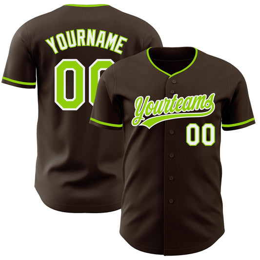 Custom Brown Neon Green-White Authentic Baseball Jersey - Main View