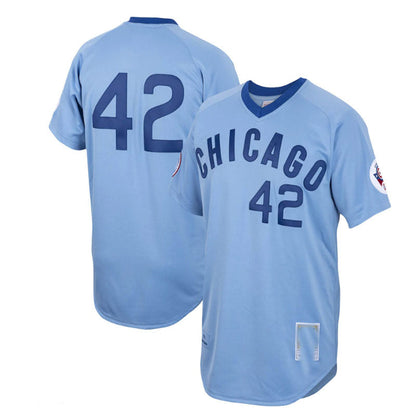 Chicago Cubs #42 Bruce Sutter Mitchell & Ness Road 1976 Cooperstown Collection Authentic Jersey - Light Blue Baseball Jerseys - Main View