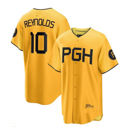 Pittsburgh Pirates #10 Bryan Reynolds 2023 City Connect Replica Player Jersey - Gold Baseball Jerseys - Main View