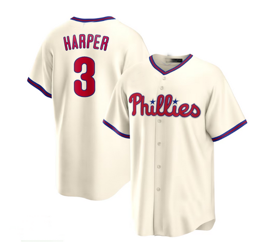 Philadelphia Phillies #3 Bryce Harper Alternate Replica Player Name Jersey - Cream Baseball Jerseys - Main View