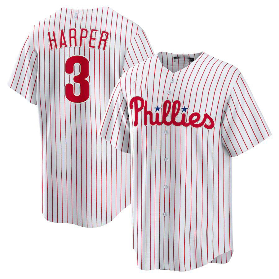 Philadelphia Phillies #3 Bryce Harper Home Replica Player Name Jersey - White Baseball Jerseys - Main View
