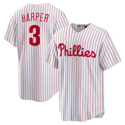 Philadelphia Phillies #3 Bryce Harper Home Replica Player Name Jersey - White Baseball Jerseys - Main View