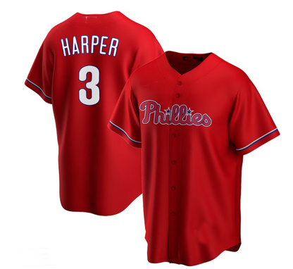 Philadelphia Phillies #3 Bryce Harper Alternate Replica Player Jersey - Red Baseball Jerseys - Main View