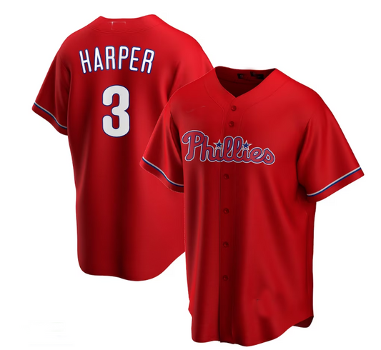 Philadelphia Phillies #3 Bryce Harper Alternate Replica Player Jersey - Red Baseball Jerseys - Main View