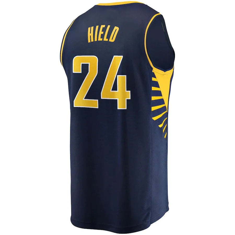IN.Pacers #24 Buddy Hield Fanatics Branded 2022-23 Fast Break Replica Jersey Navy Icon Edition Stitched American Basketball Jersey - Main View