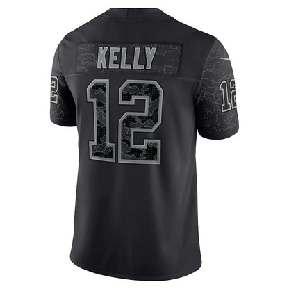 B.Bills #12 Jim Kelly Black Retired Player RFLCTV Limited Jersey American Stitched Football Jerseys - Main View