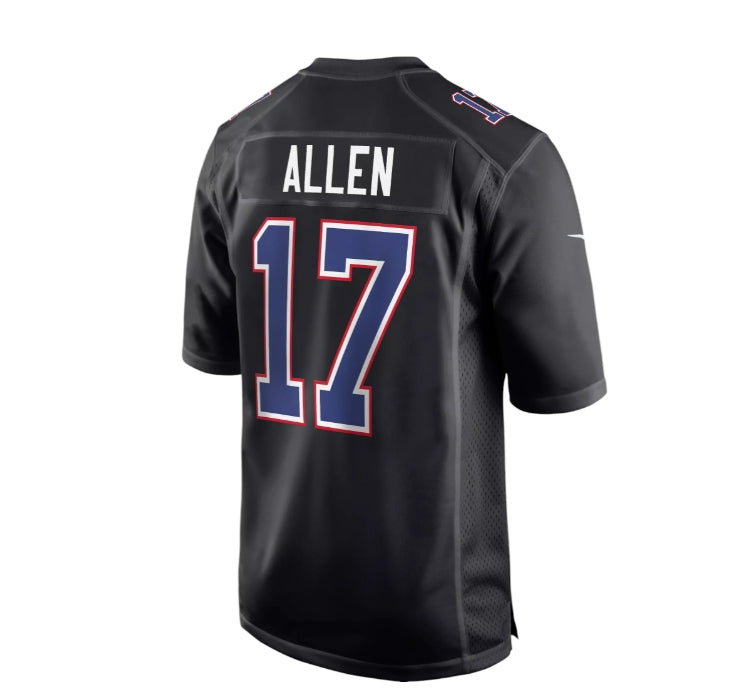 B.Bills #17 Josh Allen #17 Josh Allen Black Carbon Fashion Game Football Stitched American Jerseys - Main View