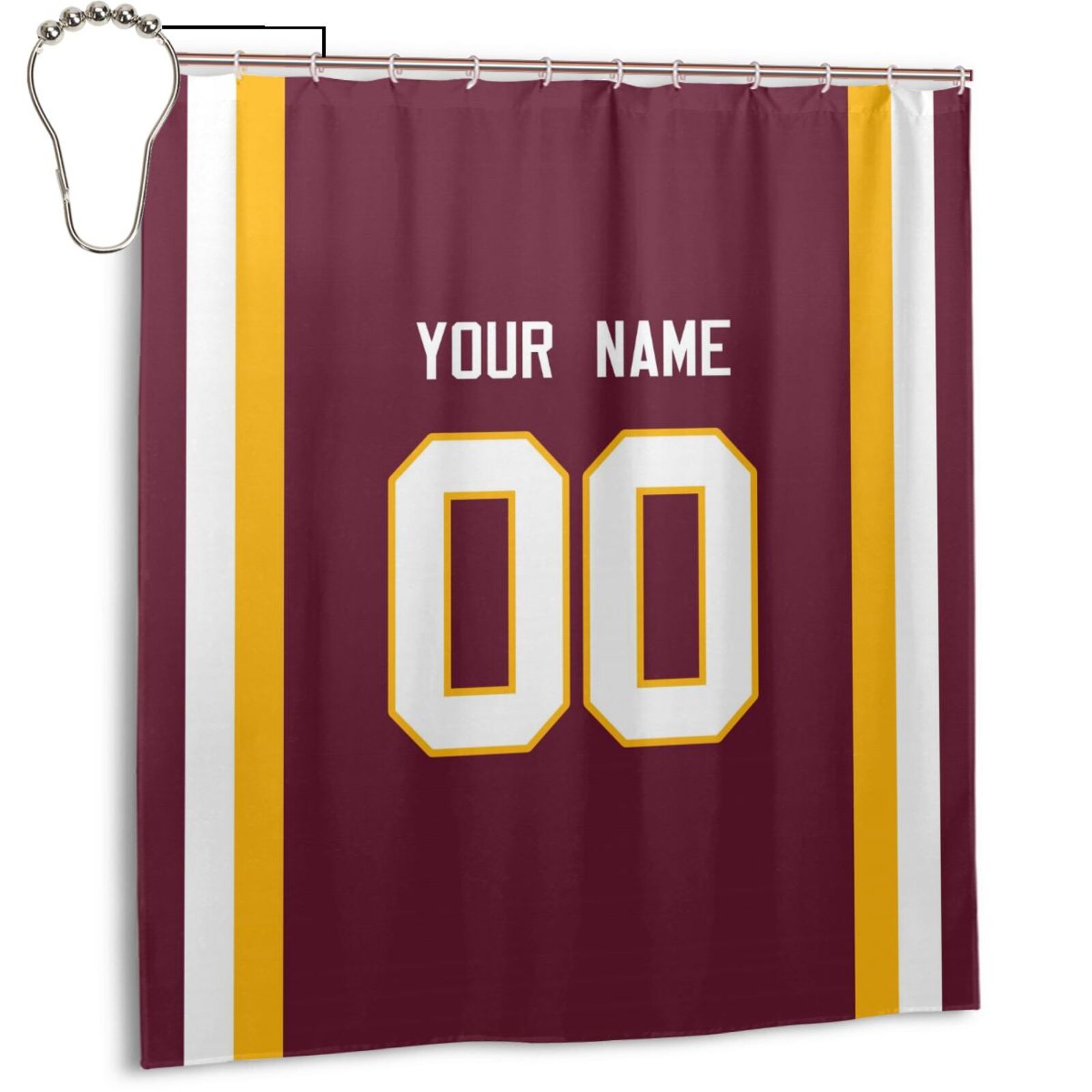 Custom W.Commanders Football style personalized shower curtain custom design name and number set of 12 shower curtain hooks Rings - Main View