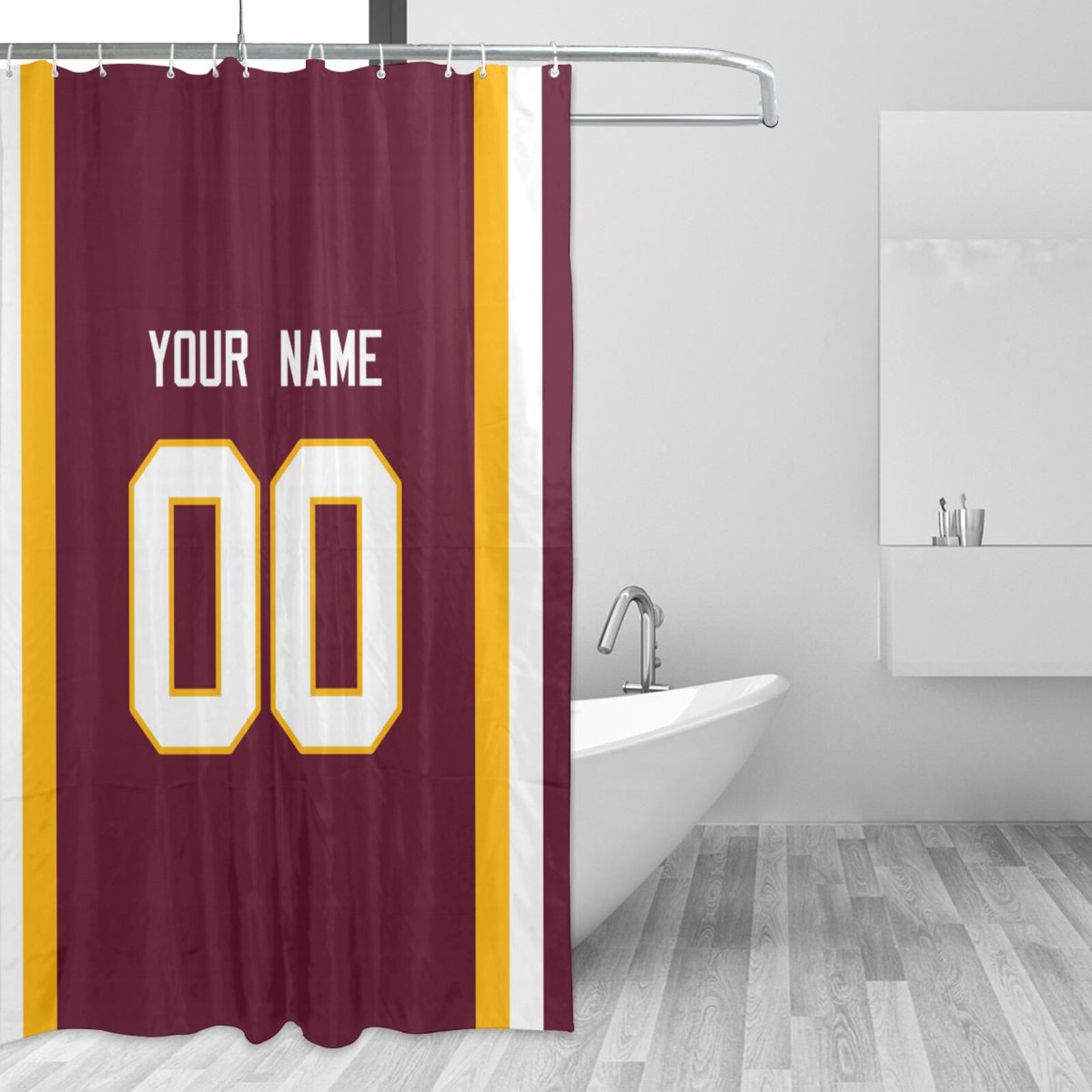 Custom W.Commanders Football style personalized shower curtain custom design name and number set of 12 shower curtain hooks Rings view 2