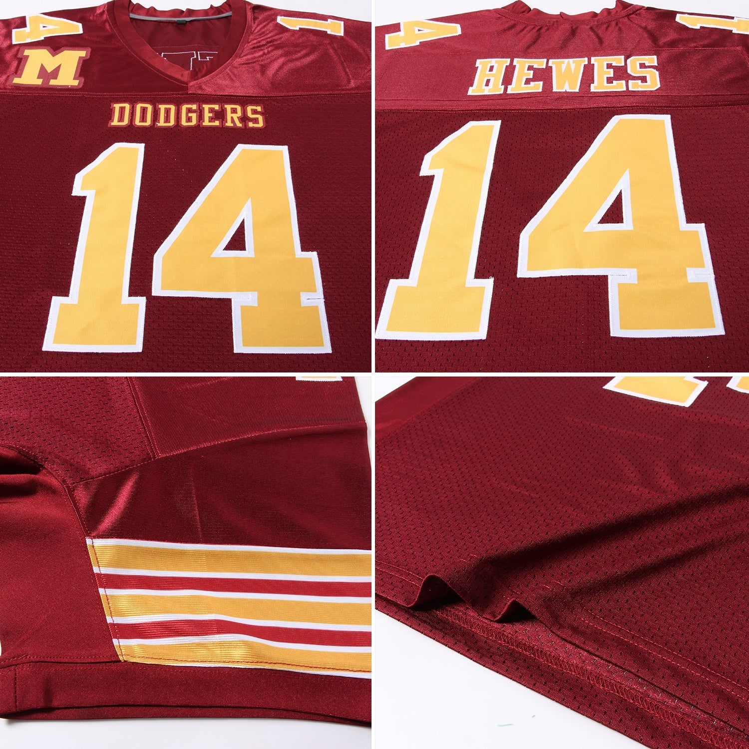 Custom Burgundy Gold-White Mesh Authentic Football Jersey view 6