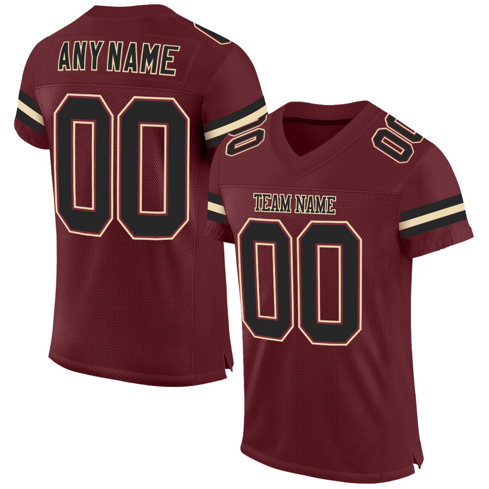 Custom Burgundy Black-Cream Mesh Authentic Football Jersey - Main View