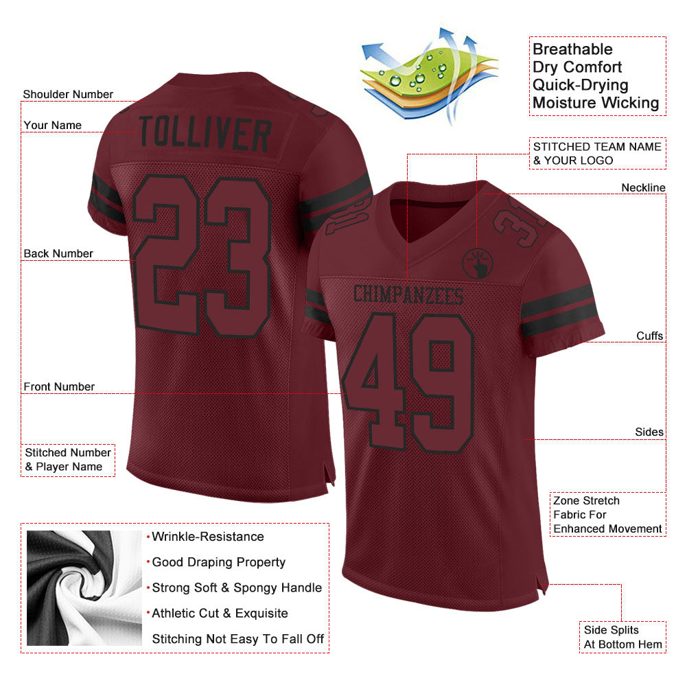 Custom Burgundy Burgundy-Black Mesh Authentic Football Jersey view 2
