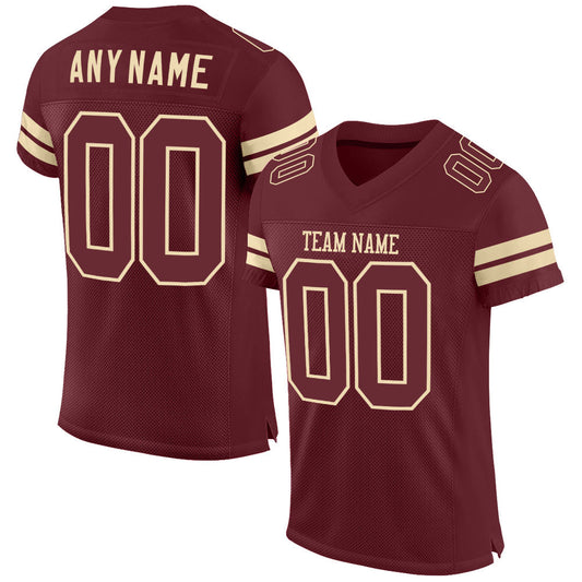 Custom Burgundy Burgundy-Cream Mesh Authentic Football Jersey - Main View