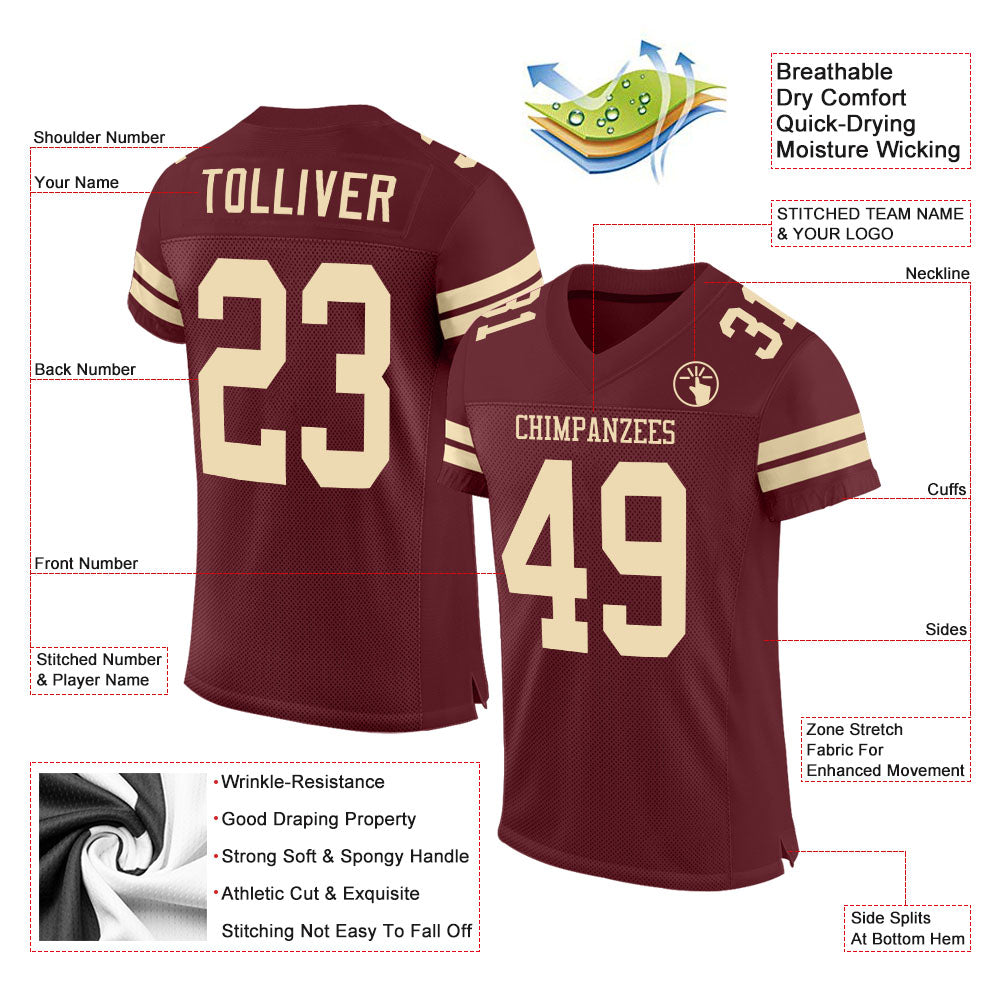 Custom Burgundy Cream Mesh Authentic Football Jersey view 2