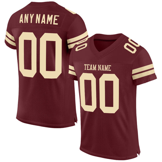 Custom Burgundy Cream Mesh Authentic Football Jersey - Main View