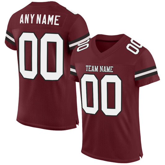 Custom Burgundy White-Black Mesh Authentic Football Jersey - Main View