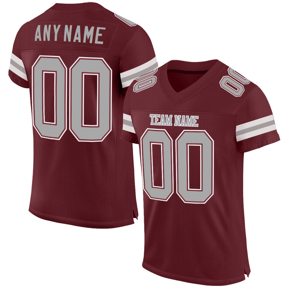 Custom Burgundy Gray-White Mesh Authentic Football Jersey - Main View
