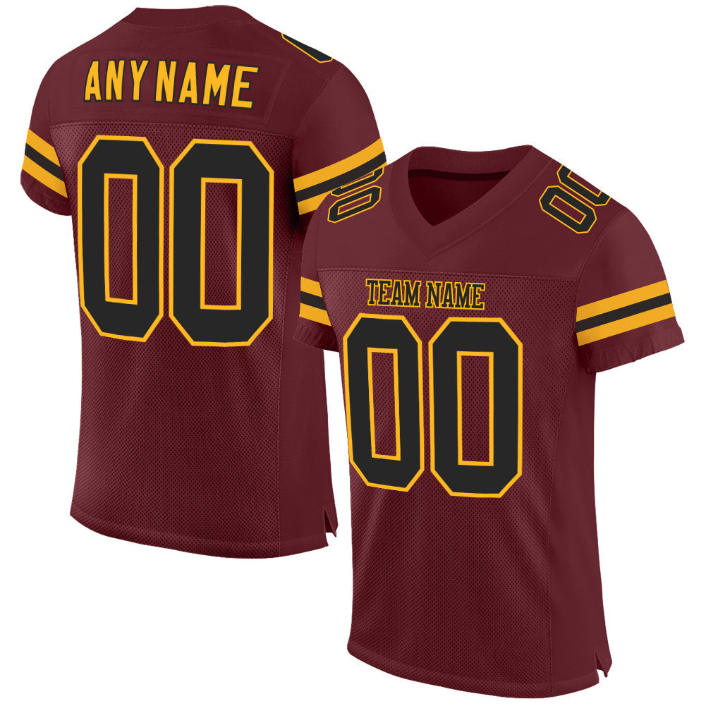 Custom Burgundy Black-Gold Mesh Authentic Football Jersey - Main View