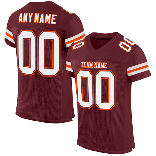 Custom Burgundy White-Orange Mesh Authentic Football Jersey - Main View