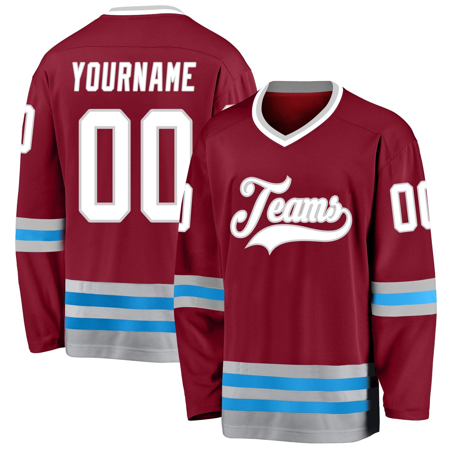 Custom Burgundy White-Blue Hockey Jersey - Main View