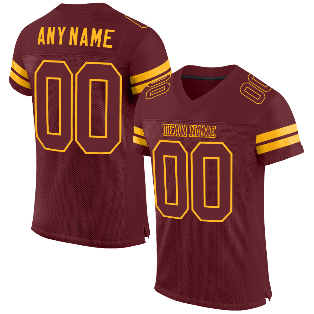 Custom Burgundy Burgundy-Gold Mesh Authentic Football Jersey - Main View
