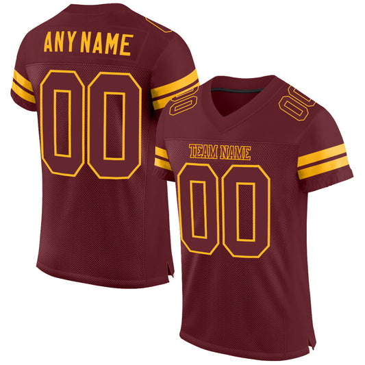 Custom Burgundy Burgundy-Gold Mesh Authentic Football Jersey - Main View