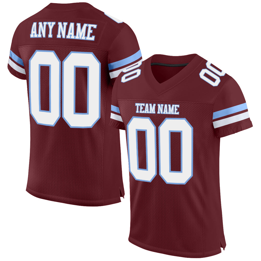 Custom Burgundy White-Light Blue Mesh Authentic Football Jersey - Main View