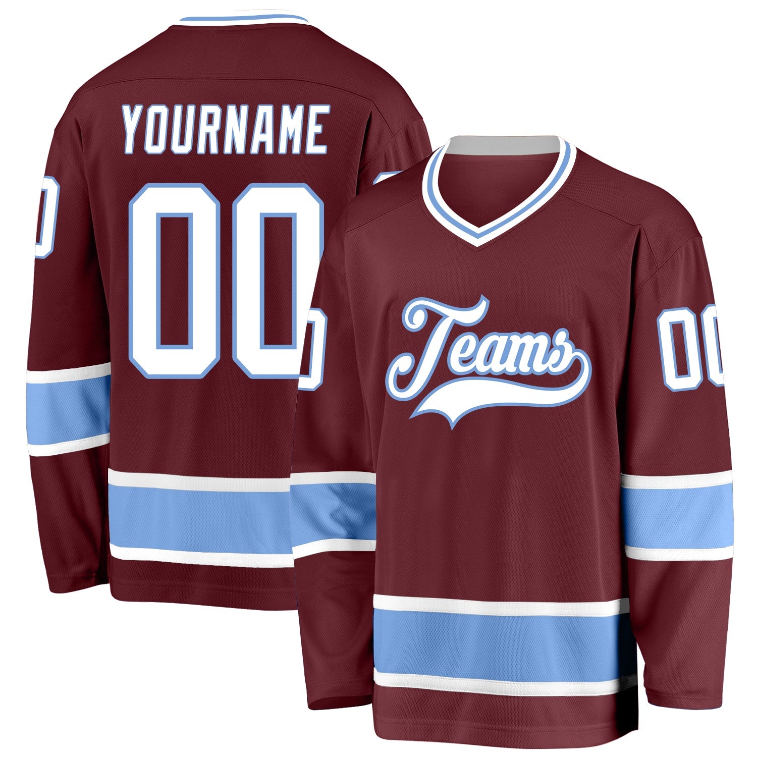 Custom Burgundy White-Light Blue Hockey Jersey - Main View
