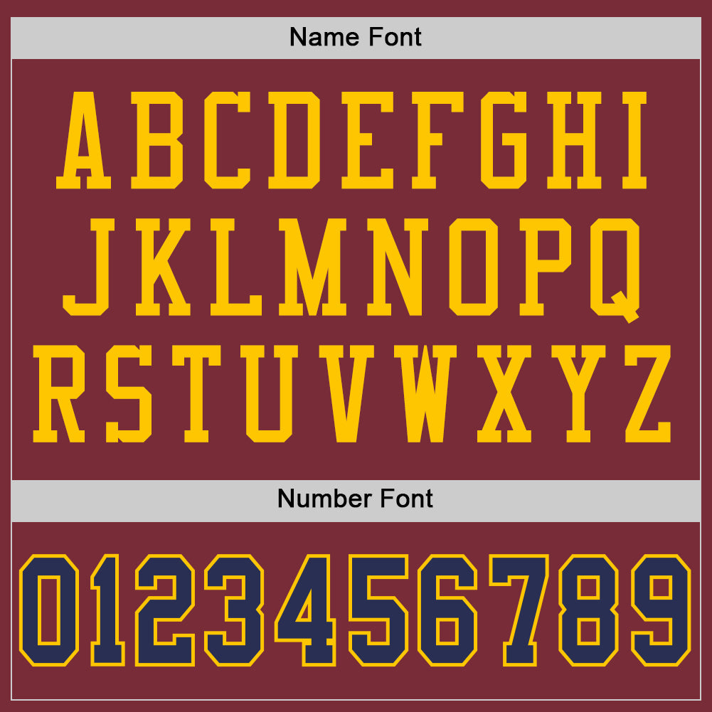 Custom Burgundy Navy-Gold Mesh Authentic Throwback Football Jersey view 4