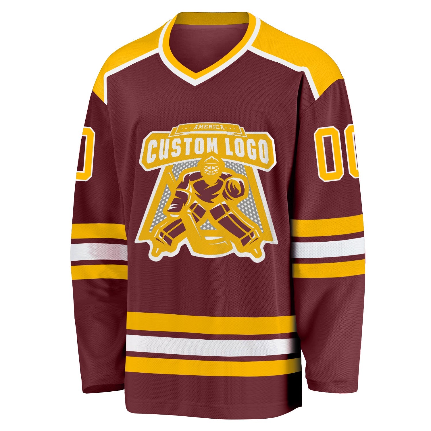 Custom Burgundy Gold-White Hockey Jersey view 2