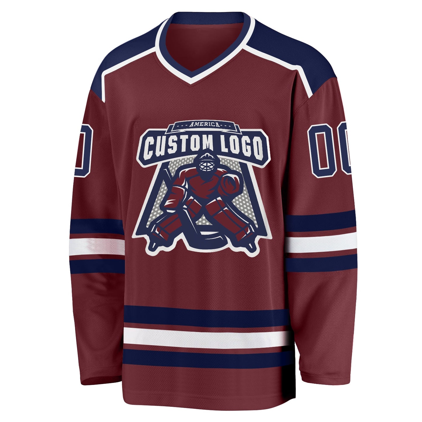 Custom Burgundy Navy-White Hockey Jersey view 2