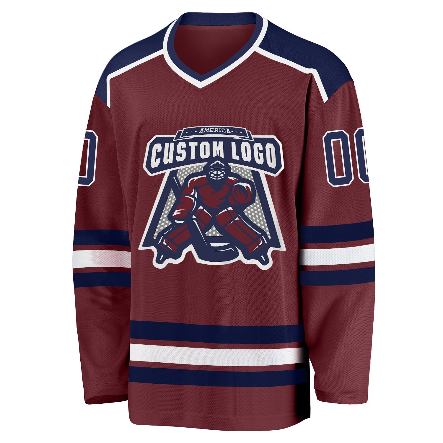 Custom Burgundy Navy-White Hockey Jersey view 2