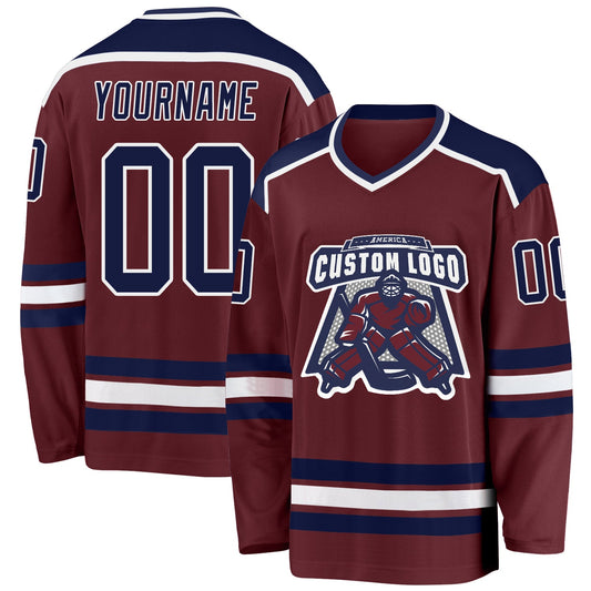 Custom Burgundy Navy-White Hockey Jersey - Main View