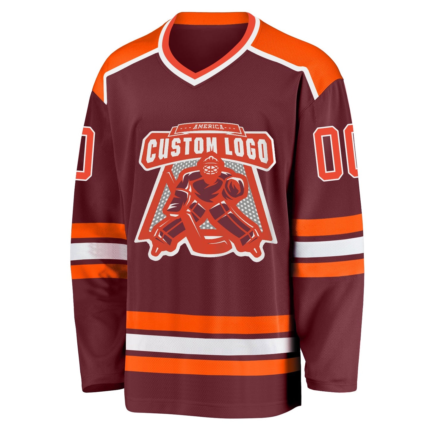 Custom Burgundy Orange-White Hockey Jersey view 2