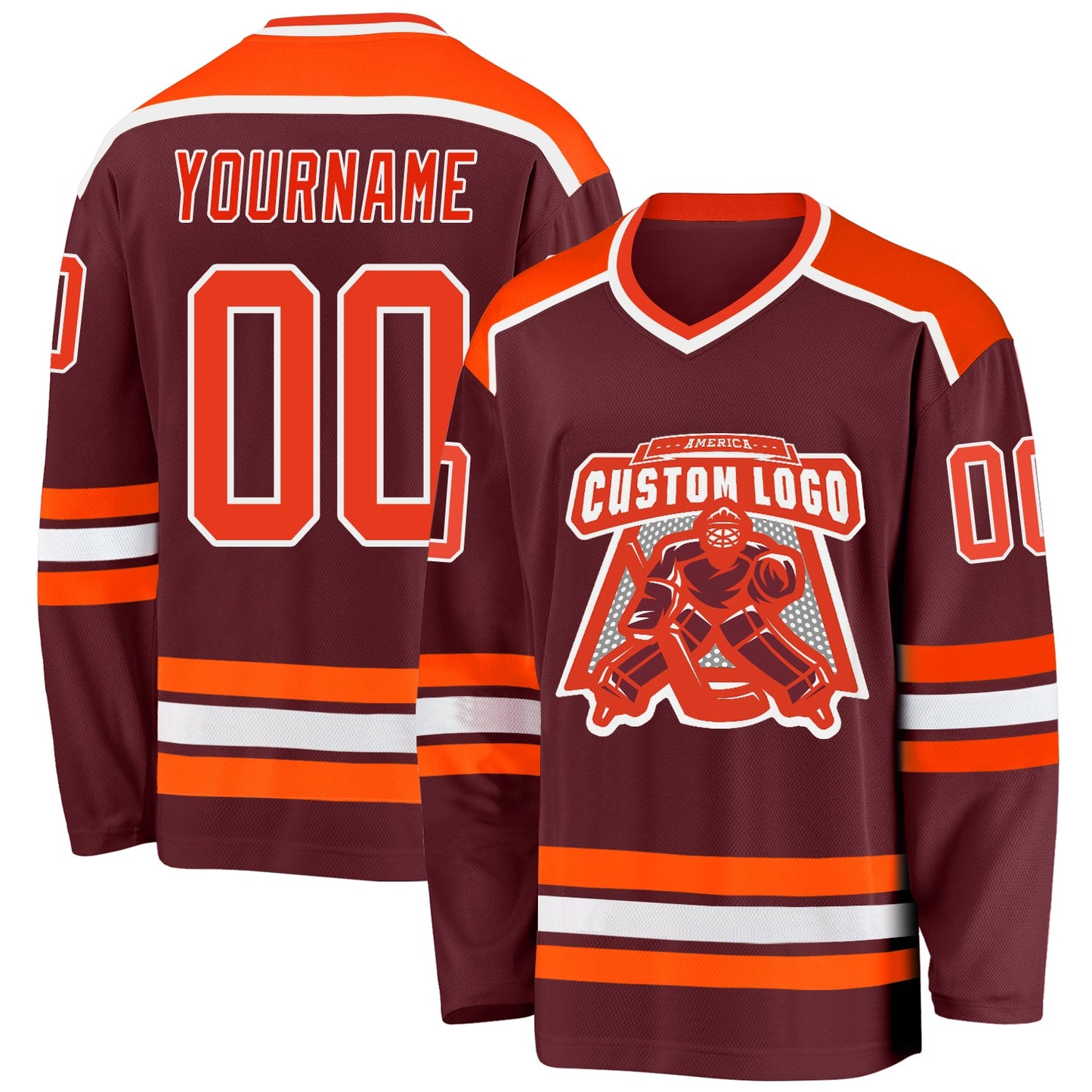 Custom Burgundy Orange-White Hockey Jersey - Main View