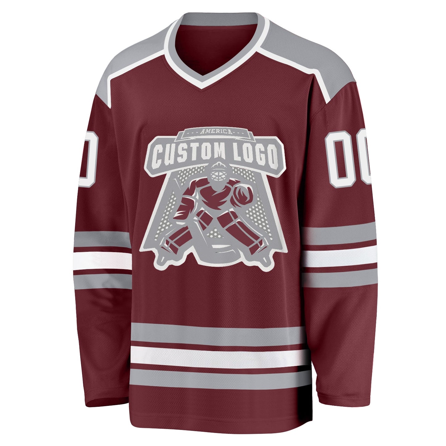 Custom Burgundy White-Gray Hockey Jersey view 2