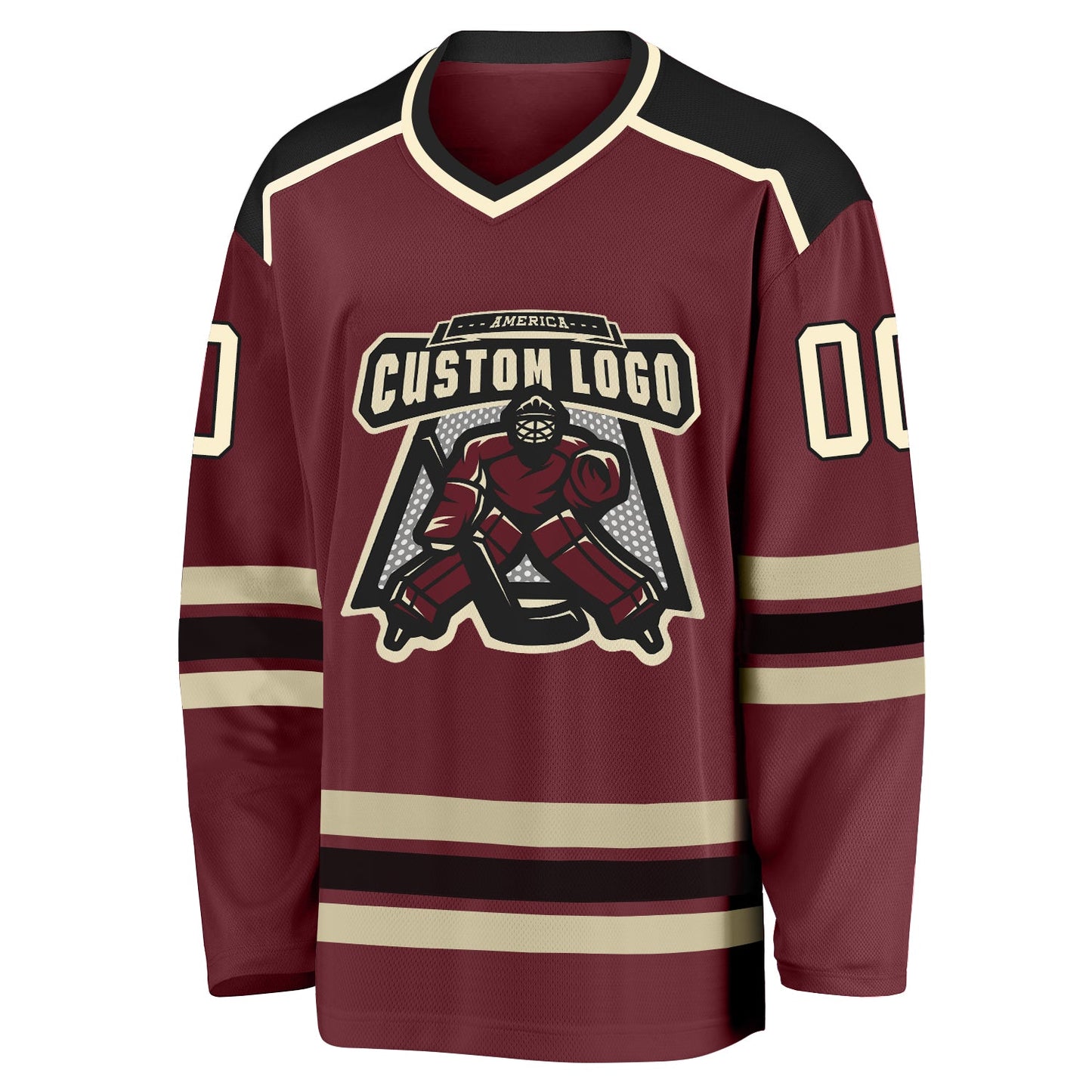 Custom Burgundy Cream-Black Hockey Jersey view 2