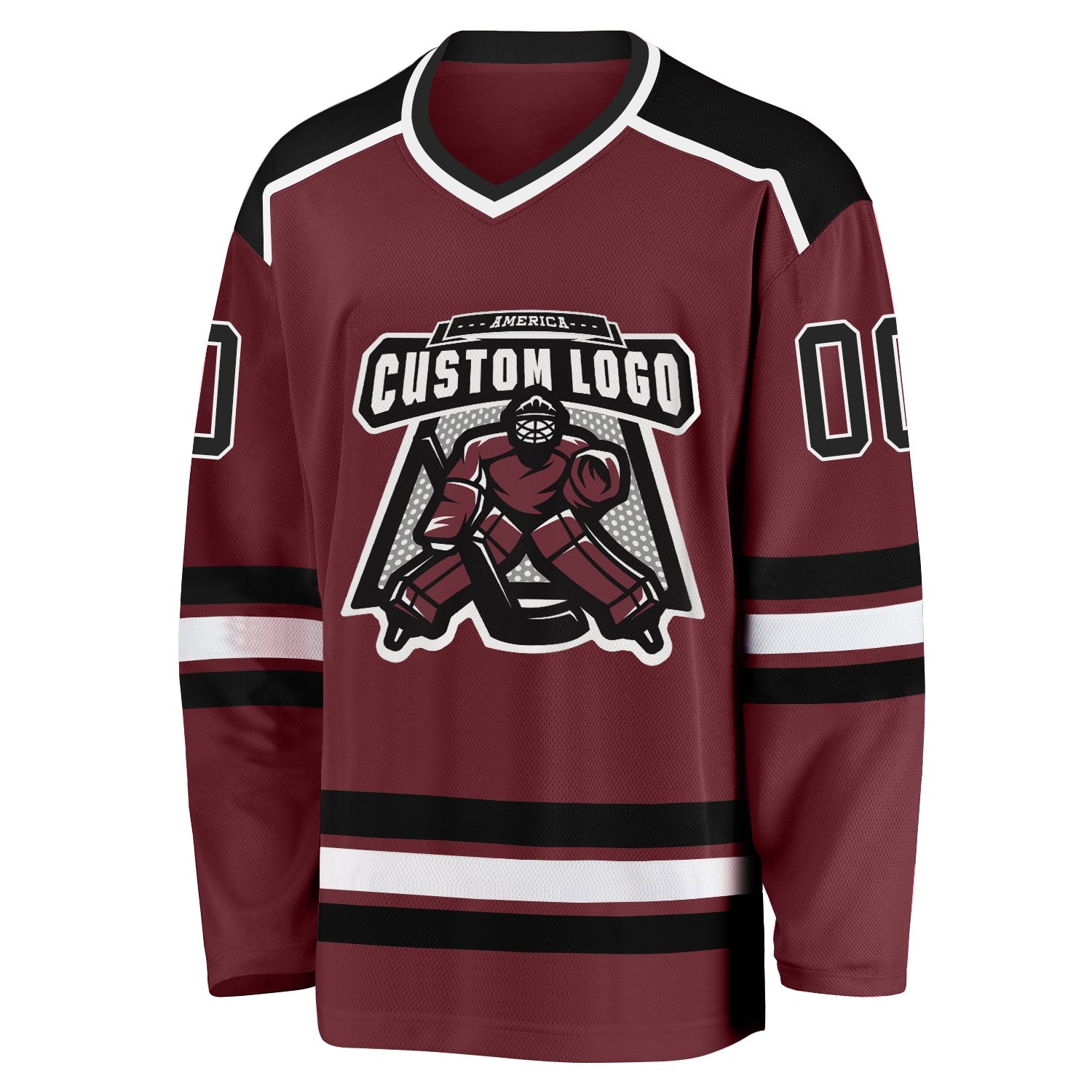 Custom Burgundy Black-White Hockey Jersey view 2