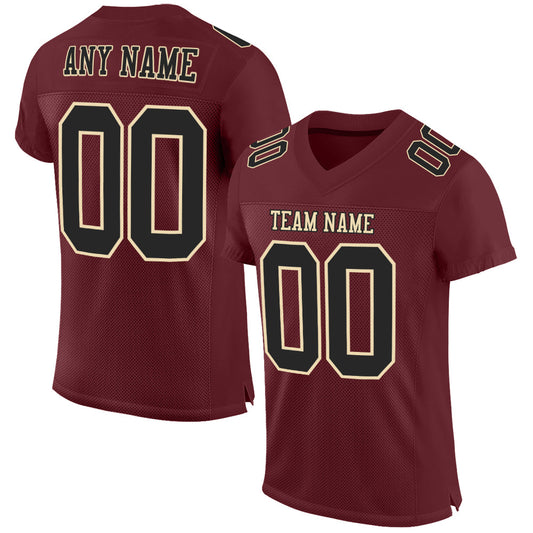 Custom Burgundy Black-Cream Mesh Authentic Football Jersey - Main View