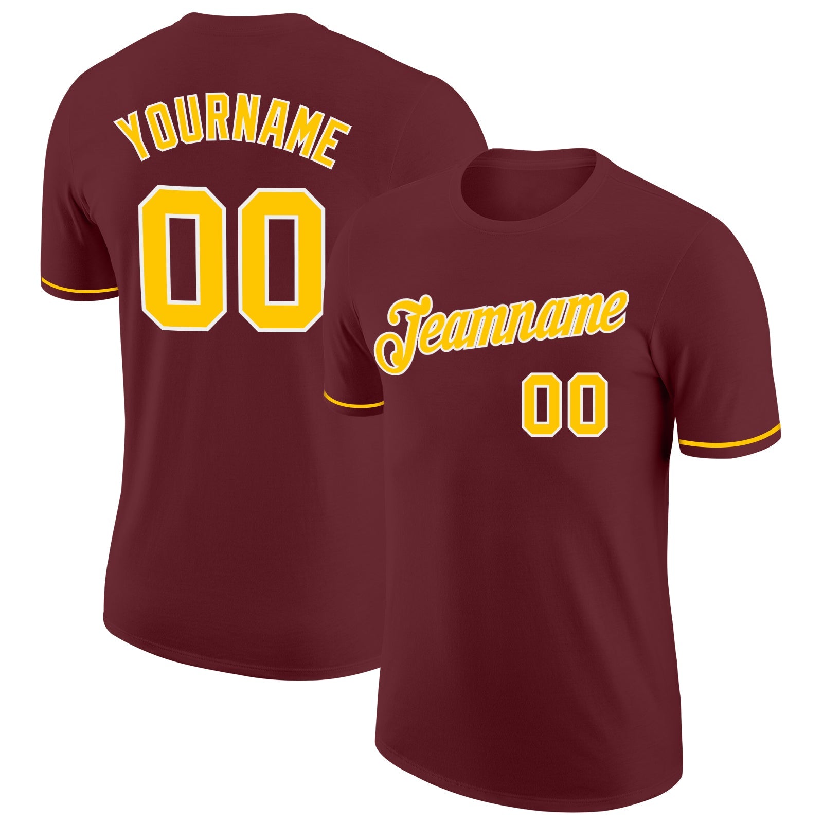 Custom Burgundy Gold-White Performance T-Shirt - Main View